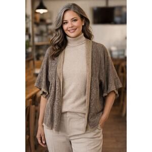 Margraet O'Leary Greige Cotton Linen Knit Open Cardigan Women's L